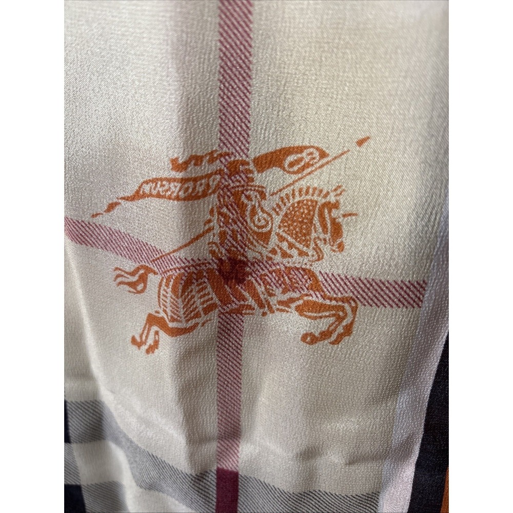 Burberry Silk Scarf Nova Check Knight Print Orange Trim Made in Italy Luxury - Picture 5 of 5
